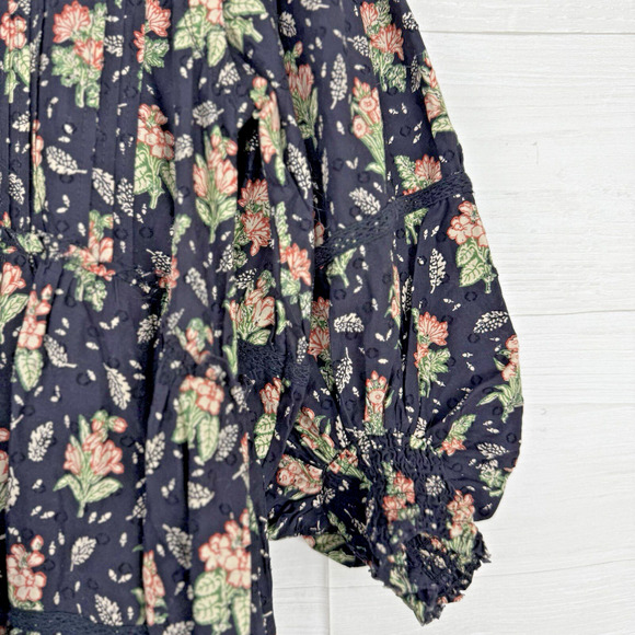 Anthropologie Babydoll Dress Medium Balloon Sleeve Floral Swiss Dot Boho Cottage - Picture 7 of 16